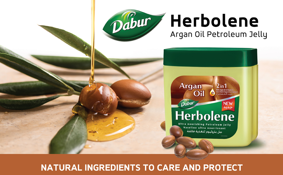 Dabur Herbolene Petroleum Jelly Enriched With Argan and Vitamin E Helps In Glowing Skin 225ml (Pack of 3)