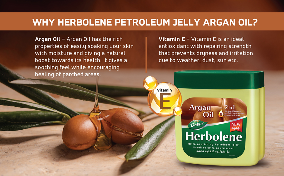 Dabur Herbolene Petroleum Jelly Enriched With Argan and Vitamin E Helps In Glowing Skin 225ml (Pack of 3)