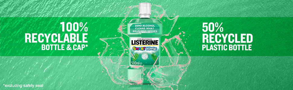 Johnsons Listerine Mouthwash Kids, Alcohol Free, Cavity protection, Smart Rinse, Mild Mint 500ml 24110