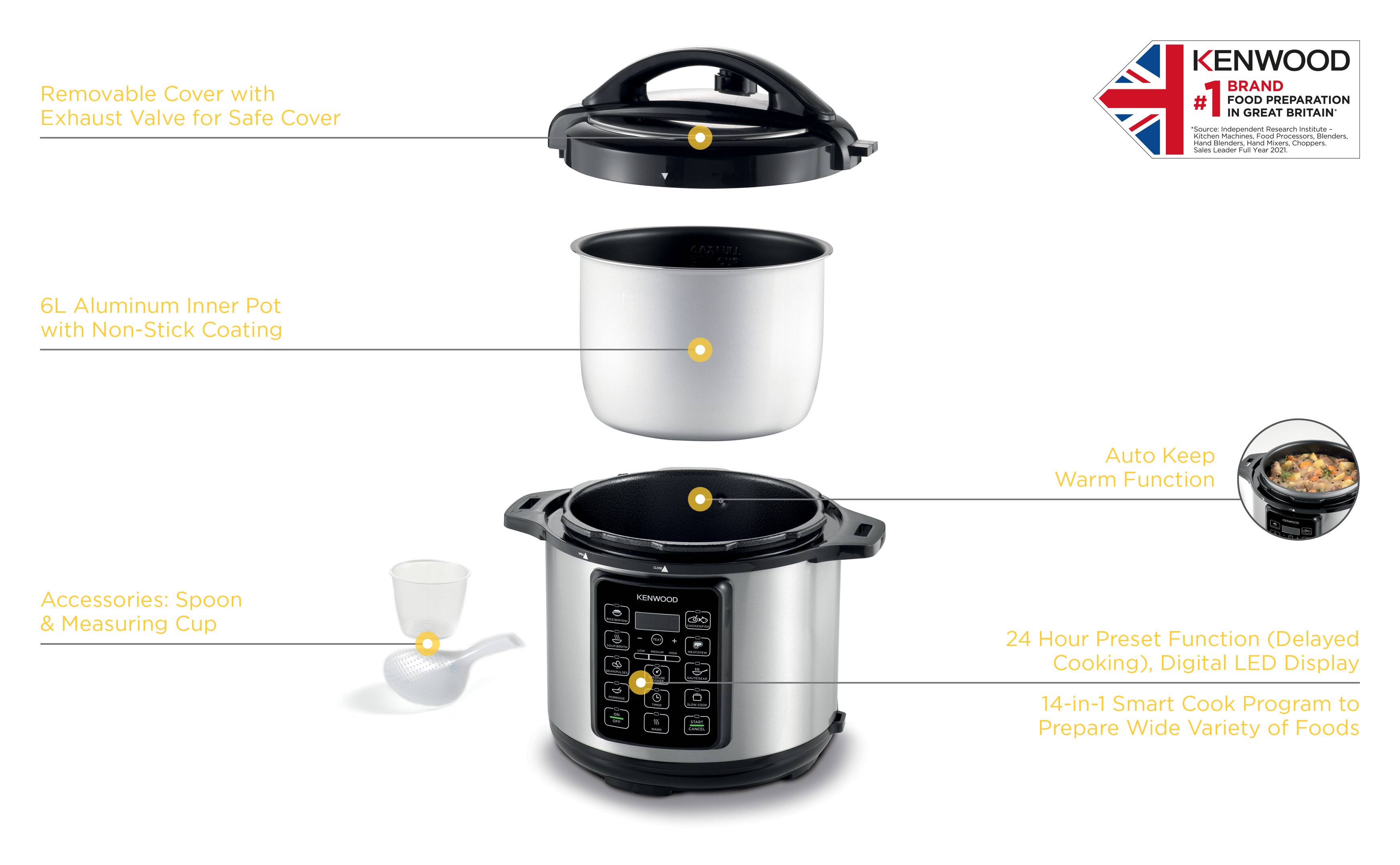 Kenwood Electric Pressure Cooker 8L 1300W 16-In-1 Multifunctional Programmable Multicooker With Safety Feature, 16 Smart Cook Programs, Manual Function For Personalised Recipes PCM95.000BK