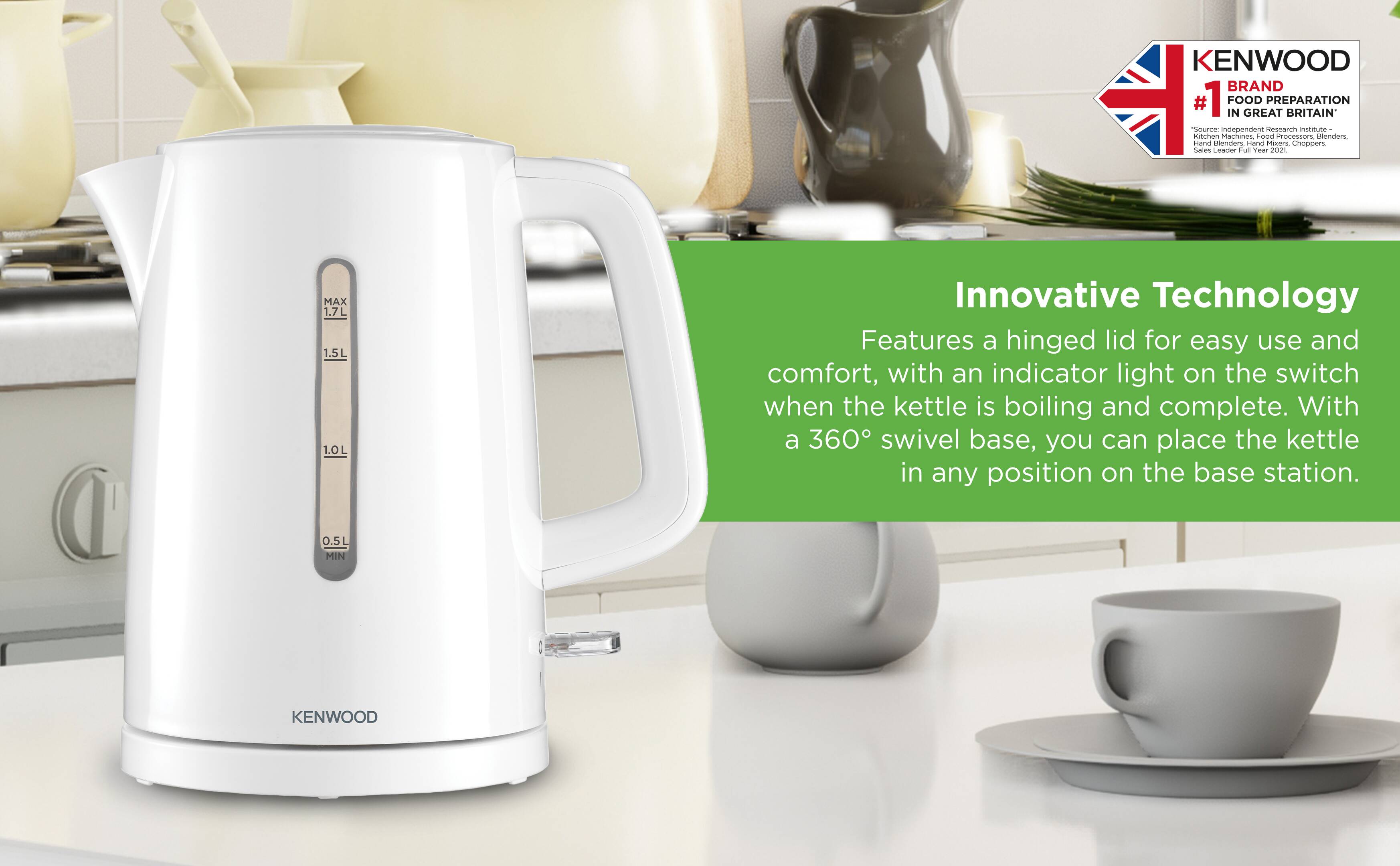 Kenwood Kettle 1.7L Cordless Electric Kettle 2200W With Auto Shut-Off & Removable Mesh Filter ZJP00.000WH